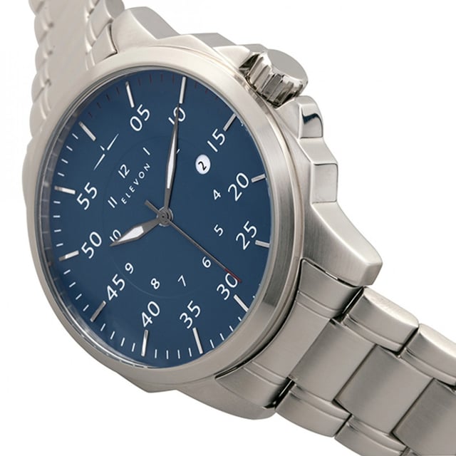 Stainless Steel Band and CaseJapanese Quartz MovementNon-Glare Scratch-Resistant Mineral CrystalLogo-Engraved Stainless Steel CasebackCrown Protector Case DesignTapered Stainless Steel BraceletLogo-Engraved Stainless Steel Butterfly ClaspLuminous HandsDate Display45mm Case Diameter5ATM Water Resistance