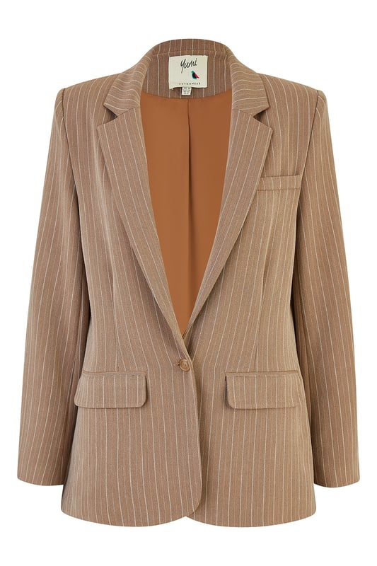 This blazer is perfect for adding some serious style points to your wardrobe. The pinstripe fabric is lightweight and looks incredible with the matching trousers and waistcoat sold separately. The fit is tailored slightly for a sophisticated look. With a single button fastening and pocket details.