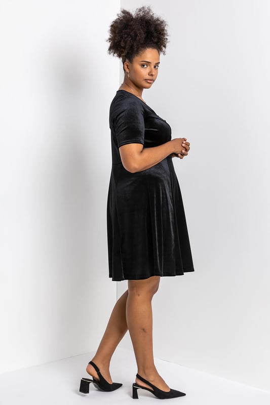 Curve Diamante Button Velvet Dress