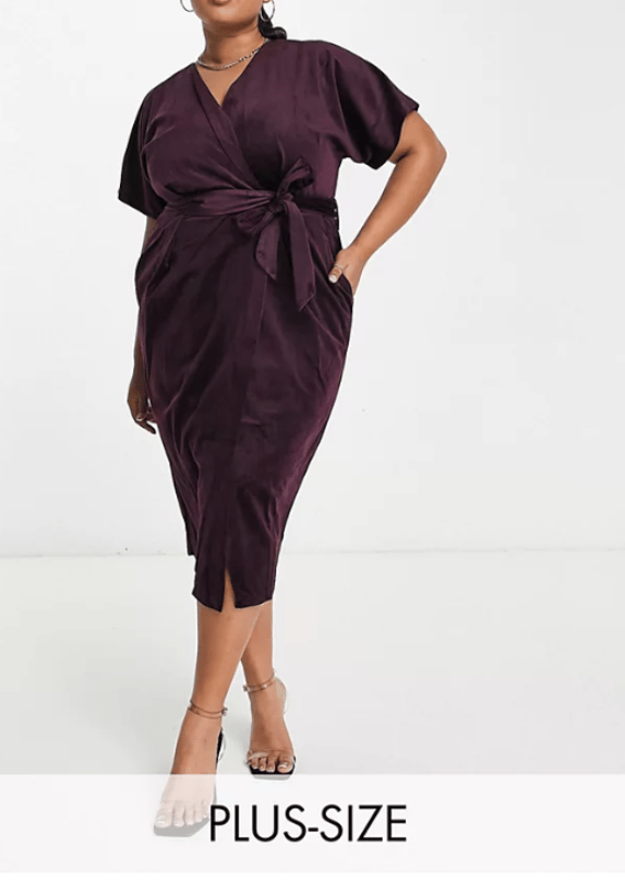 Plus kimono sleeve hotsell tie waist wrap dress