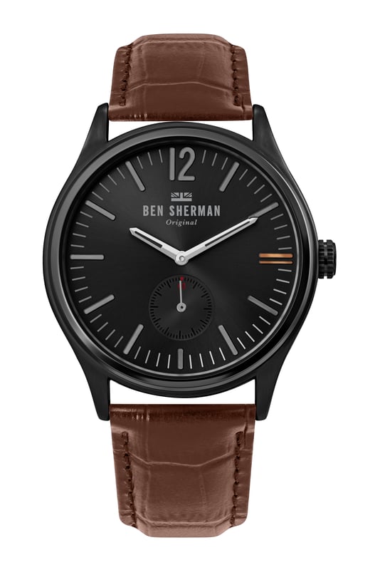 BEN SHERMAN WB035T Uhr Mann Quarz• Material: Edelstahl• Glas: Mineral• Armband: Leder• Farbe: Schwarz• Wasserbeständigkeit: 0 m (0 ATM)• Gehäusegröße: 43 mm