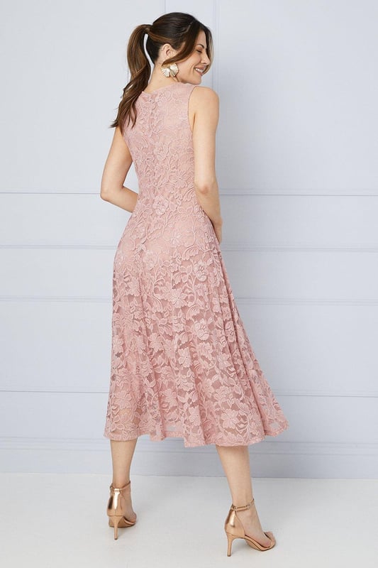 green emerald velvet dress Fit-N-Flare Lined Laced Midi Dress
