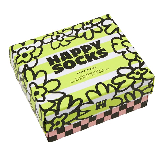 2 Pack Colourful Party Socks Giftbox Set by Happy SocksEmbrace extraordinary comfort and vivid style with the 2-Pack Colourful Party Socks Giftbox Set. Designed to cater to a variety of shoe sizes (36-40, 41-46), these versatile socks harmoniously blend with both casual and formal outfits, making them an ingenious addition to your wardrobe collection. Revel in the outstanding comfort these socks deliver, an absolute essential for everyone.These socks are meticulously crafted to inject a burst of freshness and zest into your daily attire. Boasting an expert mix of comfort, refinement, and adaptability for all seasons, these socks are fashioned to keep pace with your dynamic lifestyle. Made from a breathable mix of 86% Cotton, 12% Polyamide, and 2% Elastane, these unique socks cater perfectly to everyone's comfort needs.The 2-Pack Colourful Party Socks Giftbox Set brings along an array of advantages. Their distinctive floral pattern adds a touch of playful charm to your look, while the soft, breathable combed cotton promises lasting comfort. Moreover, our sweat-absorbent fabric blend ensures top-notch foot hygiene, keeping your feet fresh and odour-free always. Dive into the perfect harmony of comfort and style with this 2-Pack Colourful Party Socks Giftbox Set - your go-to choice for superior sock wear.Key Product Details- Beautiful and colourful- Superior quality materials- Unique design- Suitable for all seasons- Perfect for casual and formal occasions- Extensive size range (36-40, 41-46)