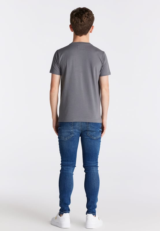 inchBoys Essential Midstone Skinny Denim JeanStretch DenimButton Waist with Belt LoopsTan Pu Patch With LogoMachine Wash98% Cotton 2% Elastane inch
