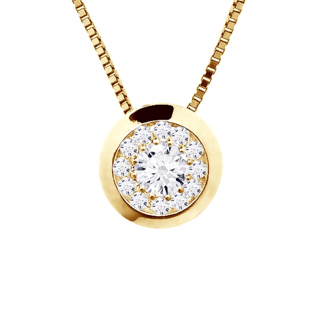 Necklace Diamonds 0.15 cts - Gold 750 ( 18 Carats ) - HSI Quality - Venetian Style chain - Length 42 cm, 16,5 in - Our jewellery is made in France and will be delivered in a gift box accompanied by a Certificate of Authenticity and International Warranty