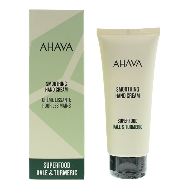 Ahava Superfood Kale & Turmeric Smoothing Hand Cream is a nourishing blend of superfoods designed to hydrate and revitalize your hands. Enriched with kale for its vitamins and antioxidants and turmeric for its soothing properties, this lightweight cream leaves skin soft, smooth, and radiant. Perfect for daily use to promote healthy, glowing skin.