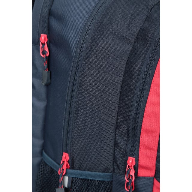 Outer Materials: 100% Polyester. Filling Material: 88% Foam, 12% PU Foam. Height: 45cm. Length: 30cm. Width: 21cm. Fabric Technology: Breathable. Design: Contrast, Logo. Fastening: Zip. Adjustable Strap, Air Mesh Back, Laptop Sleeve, Organiser Section, Padded Compartment, Padded Mesh Back, Reflective Detail. Compartments: 2 Bottle Holders, Zipped Compartment. Capacity: 23L. Lining Material: 100% Polyester.
