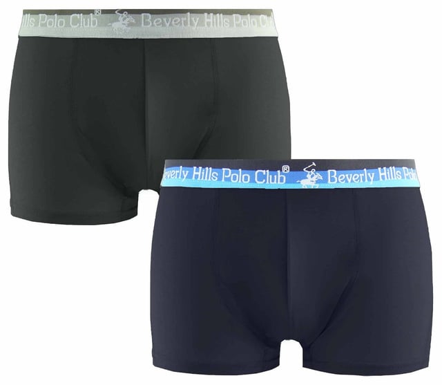 Beverly Hills Polo Club 2-Pack Stretch Waist Black Navy Mens Trunks M004 HT 021SW