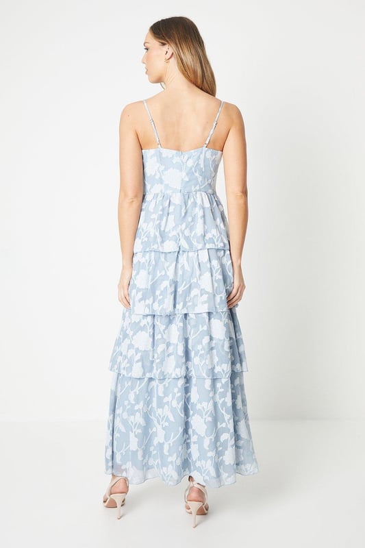 chinese dress ladies Floral Jacquard Tiered Maxi Dress