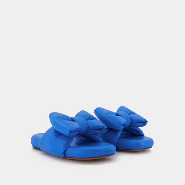【関税込み】Bow Padded Slides - Off White - Blue - Leather Bow Padded Slides - Off White - Blue - Leather