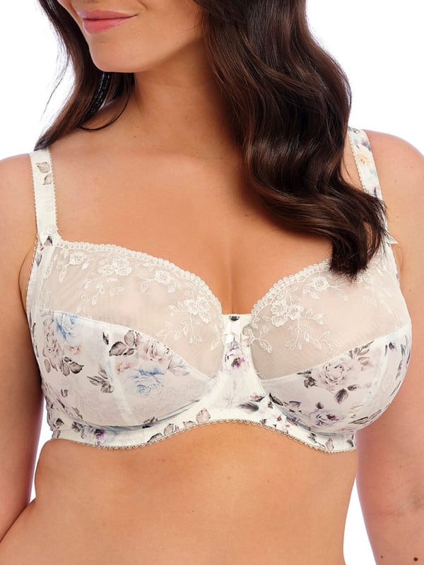 Fantasie Lizbeth Side Support Bra. Underwired full cup bra with a three piece cup design, side support for uplift and forward projection, embroidered top cups and wide wires for additional comfort. Featuring embroidery and bow/charm detail on the centre front. The product is recommended as hand-wash only.