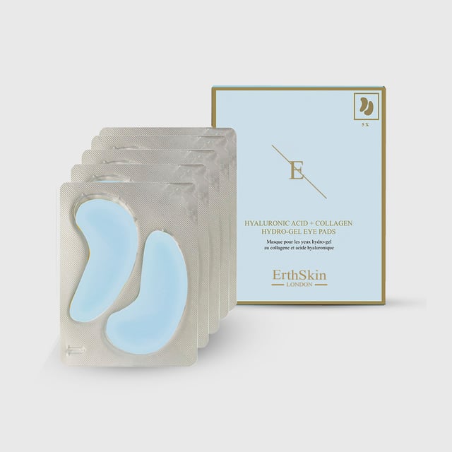 The Hyaluronic Acid & Collagen Hydrogel Eye Pads are a luxurious skincare treatment designed to hydrate, nourish, and plump the skin around the eyes. These eye pads are part of a range of products offered by Erth Skin London, a brand focused on providing high-quality skincare solutions. Each pack contains five pairs of eye pads, offering a total of ten applications.

Key Features:
Luxurious 30-Minute Treatment: Each pair of eye pads provides a 30-minute hydration treatment, making them perfect for pre-makeup application, special events, or as a weekly self-care ritual.
Pioneering Formula: The eye pads are infused with a unique blend of ingredients including Hyaluronic Acid, Collagen, Algae Extract, and three natural extracts high in antioxidants. This combination is designed to deeply hydrate and nourish the skin.
Hyaluronic Acid (Sodium Hyaluronate): Known for its ability to hold moisture 1000 times its own weight, sodium hyaluronate penetrates deep into the skin layers to hydrate at a cellular level. This ingredient is particularly beneficial for aging skin, as it can restore some of the natural moisture lost over time.
Collagen: Another key component, collagen works to replenish the skin's natural supply, enhancing its appearance by increasing volume and reducing the appearance of fine lines and wrinkles.
Additional Antioxidants: The formula also includes green tea leaf extract, natto gum, mulberry extract, and ginkgo biloba leaf extract, all of which offer protective benefits against environmental stressors and promote overall skin health.
Usage Instructions:
To use these eye pads, apply each one to the underside of the eye, leaving them in place for 10-15 minutes. After removing the pads, gently massage in any remaining serum to ensure maximum absorption. It's recommended to use these eye pads weekly for optimal results.

Ingredients List:
The eye pads contain a carefully selected mix of ingredients including water, glycerin, propylene glycol, carrageenan, phenoxyethanol, collagen amino acids, betaine, saccharomyces cerevisiae extract, rhodiola rosea root extract, pentylene glycol, panthenol, gold nanoparticles, glucose, potassium chloride, potassium sorbate, ethylhexylglycerin, mica, and various colorants.