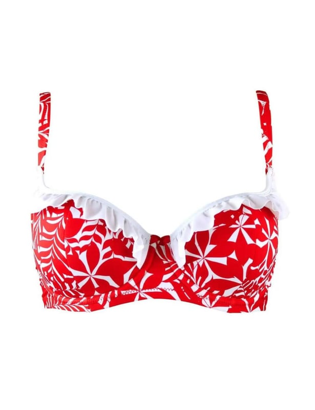 The fabulous Fiesta range, by Pour Moi is definitely one to have this summer. Offering a comfortable and contemporary fit and feel, this fabulous bikini top embraces a popular sweetheart design, with a scoop neckline, to showcase a flattering cleavage. In addition, the top is underwired for excellent support and uplift, Padded for great shape. This bikini top features flattering tie detailing to compliment the bust. Securing at the rear with a plastic clasp finished with 2 straps this bikini top looks fantastic when paired with matching coordinates from the Fiesta range.  On trend sweetheart design, Underwired for support and uplift, Padded for great shape, Plastic snap back fastening, Matching coordinates available, Composition:- 80% Polyamide | 20% Elastane, Listed in UK sizes.   Padded Bikini Top