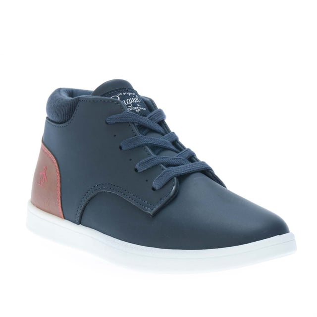 Juniors Original Penguin Miles Boots in navy.- Synthetic upper.- Lace up fastening.- Lightly padded ankle and tongue. - Lightly cushioned footbed.- Branding to the tongue and side.- Textile lining.- Synthetic sole.- Ref: PEN4074N