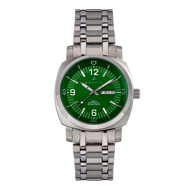 316L Surgical-Quality Stainless Steel Case; Accurate Swiss Quartz Movement; Non-Glare Scratch-Resistant Mineral Crystal; Logo-Engraved Stainless Steel Caseback; 316L Surgical-Quality Stainless Steel Bracelet; Logo-Engraved Stainless Steel Fold-Over Push-Button Deployment Clasp; Luminous Hands; Day Indicator; Date Indicator; 45mm Case Diameter; 20 ATM Water Resistance (Professional Deep Diving Approved);