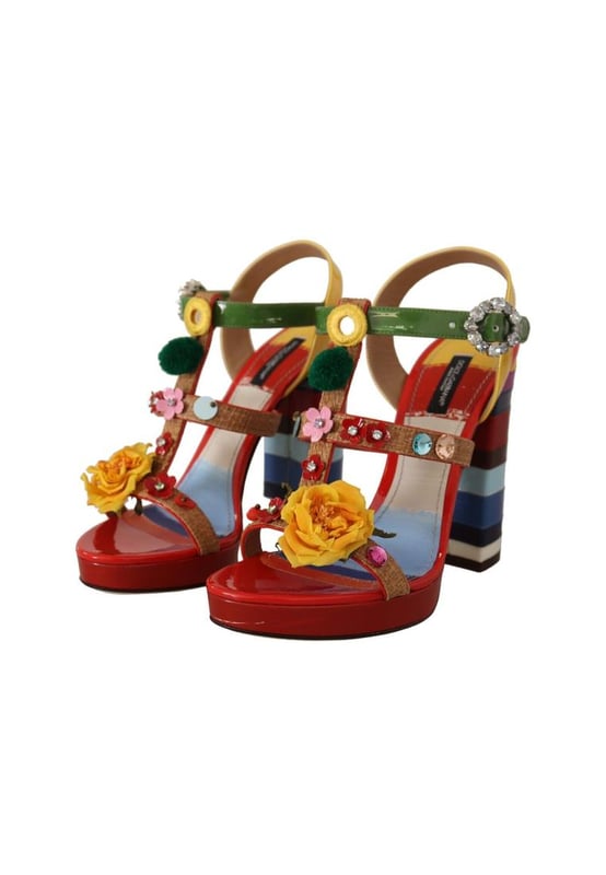 Hermoso, nuevo con etiquetas  
Hecho en Italia  
Aplicación floral  
Diseño multicolor  
Confeccionado con 23% algodón, 22% paglia y 55% cuero  
Suela de cuero  
Correa en el tobillo para un ajuste seguro  
Calidad y comodidad  
Material: 23% algodón, 22% paglia, 55% cuero  