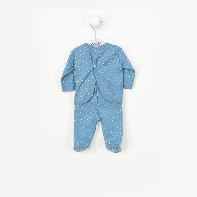 Baby set Babidu.
 Color blue
 Long sleeve and long pants set.
 Round neck with ribbed finish.
 Seams seen in tone.

 Composition: 100% Cotton

 Wash at maximum temperature 40º
 -Do not use bleach
 -Support iron
 -Tumble dry low
 Composition: 100% cotton
 Care:
Wash at maximum temperature 40º
 -Do not use bleach
 -Accepts iron
 -Dry at low temperature
