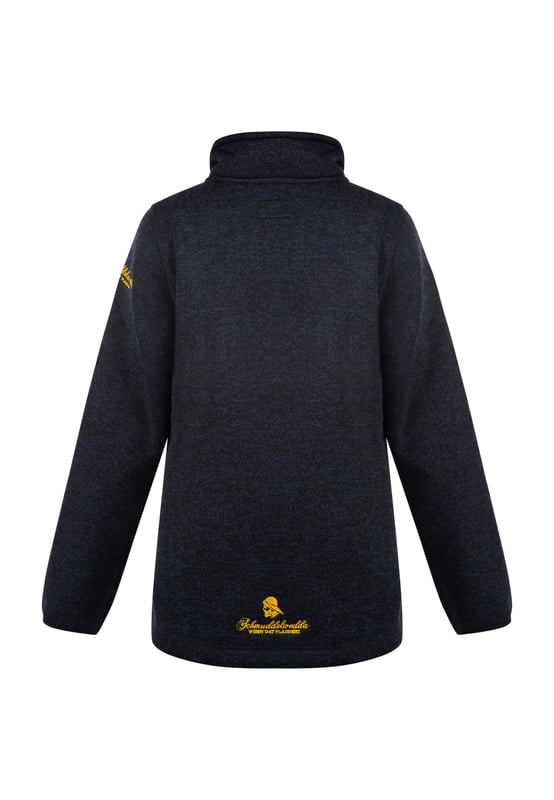 Zacht gebreide buitenkant - verwarmende fleece aan de binnenkant. Deze populaire materiaalsamenstelling van Schmuddelwedda is nu ook verkrijgbaar voor kinderen. Het zachte materiaal is bewegingsvriendelijk en comfortabel, past perfect in de overgangsperiode en is zeer comfortabel om te dragen. Een doorlopende ritssluiting eindigt in een hoge opstaande kraag en een praktische kinbescherming. Ook de gebreide zijkant in gemêleerd met steekzakken zorgt voor een stoere look.  Gebreide fleece jas