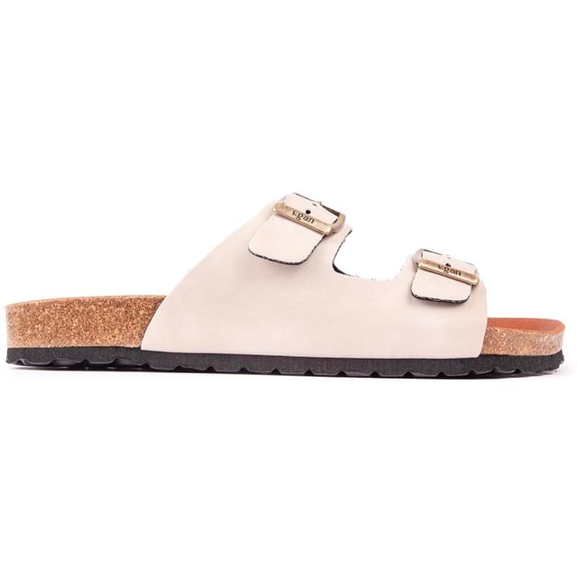 Moda con conciencia y sensación de bienestar, la sandalia con plantilla Mango V.gan, sencilla y ecológica, no solo es buena para tus pies, sino que también es respetuosa con los animales, sostenible y de origen ético. La cómoda sandalia de doble correa está rematada con hebillas metálicas ajustables y la chancla clásica ofrece la plantilla moldeada con la marca.