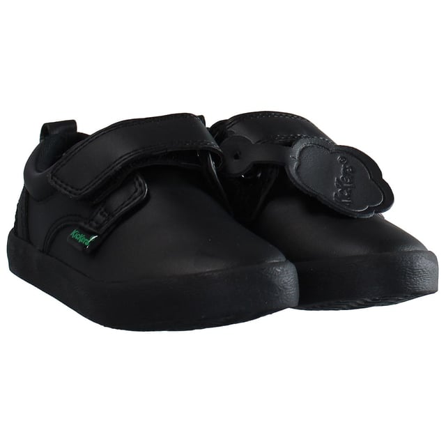 Patadas Kariko Strap Up Black Smooth Leather Kids Trainers 1_14804