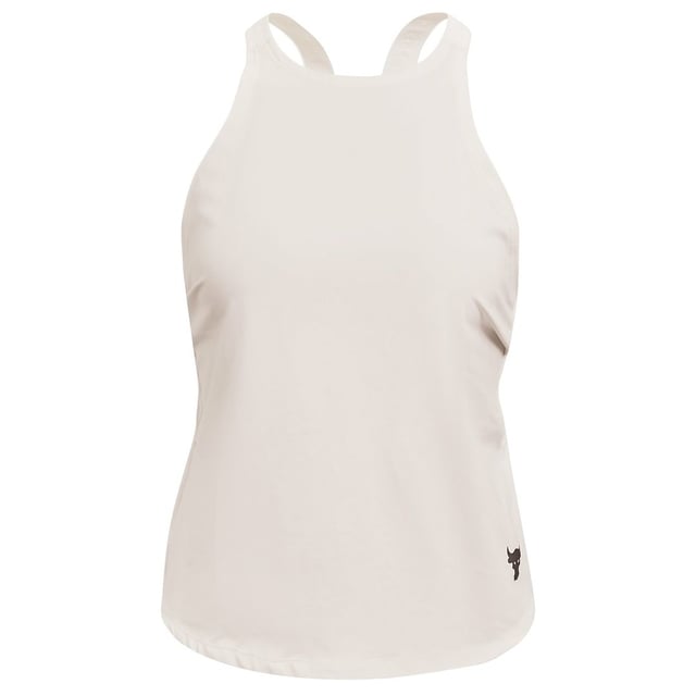 De Under Armour Project Rock HeatGear Women's White Tank Top is een prestatiegerichte en stijlvolle toevoeging aan de actieve kledingcollectie van elke vrouw. Deze tank top is ontworpen in samenwerking met Dwayne "The Rock" Johnson en zit boordevol functies om je te helpen je beste prestaties neer te zetten tijdens workouts en trainingen. Dit zijn de belangrijkste kenmerken:

 HeatGear Technologie:  De HeatGear-stof van Under Armour staat bekend om zijn vochtafvoerende eigenschappen, die je zelfs tijdens intensieve trainingen koel en droog houden door zweet snel van je huid af te voeren.

 Mouwloos ontwerp:  De tanktop heeft een mouwloos ontwerp, wat zorgt voor een uitstekende bewegingsvrijheid voor je armen en schouders tijdens de oefeningen.

 Project Rock-logo:  De tanktop toont trots het Project Rock-stierlogo, dat kracht en vastberadenheid symboliseert en de samenwerking met Dwayne Johnson versterkt.

 Relaxte pasvorm:  De relaxte pasvorm biedt comfort en ademend vermogen en zorgt voor onbeperkte bewegingsvrijheid tijdens verschillende soorten trainingen, van gewichtheffen tot cardio.

 Ademende stof:  De lichtgewicht stof verbetert het ademend vermogen, zodat je comfortabel en gefocust blijft tijdens je trainingssessies.

 Under Armour-logo:  Het Under Armour-logo staat discreet op de achterkant van de tanktop en laat zien dat het merk kwaliteit en prestaties hoog in het vaandel heeft staan.

 Zweetafvoerend:  De vochtafvoerende eigenschappen van de tanktop helpen schuren en ongemak te voorkomen en zorgen voor een soepele en comfortabele trainingservaring.

 Veelzijdig te dragen:  Of je nu naar de sportschool gaat, gaat hardlopen, een fitnessles volgt of gewoon boodschappen doet, deze tanktop is veelzijdig genoeg om er goed uit te blijven zien en je goed te voelen.