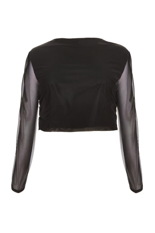 - Mesh finish - Lined - Round neck - Ruched details - Cropped fit - Model height: 5' 7" - Model wears uk 18 / us 14 / eur 46 - Always check the care wash label - Cool hand wash with mild detergent