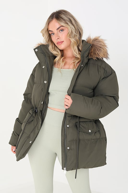 Brave soul parka jacket with faux fur trim top hood