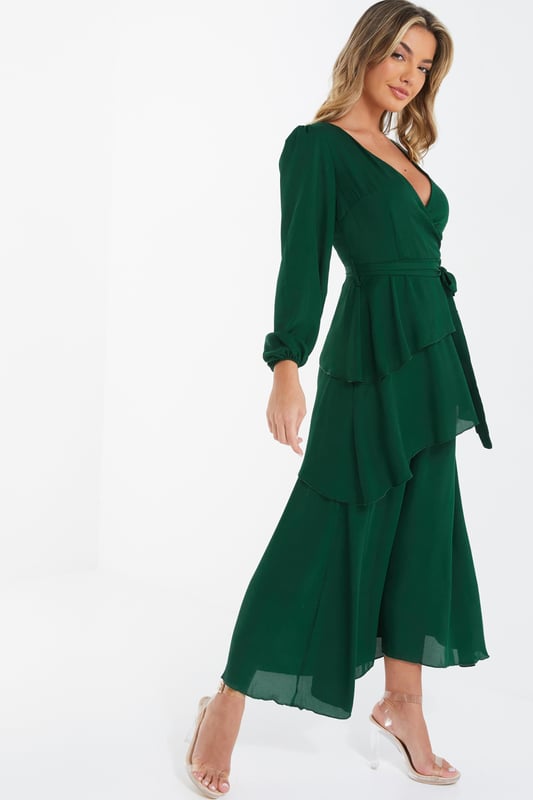 1312041 Green Maxi Wrap Dress