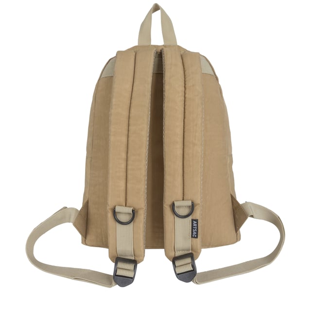 Our medium-sized backpack made in our Contore nylon fabric. This lightweight backpack has plenty of internal space as well as an external front single pocket and internal laptop sleeve (fits 13 inch Macbook Pro) for you to organise all your essentials. It's stylish design is discreet and adaptable enough to style with any outfit. The perfect bag for your every day commute or casual day-trip. Features: , Water Resistant, 13 inch padded laptop sleeve, Zip top opening to main compartment, Single front zip pocket with webbing loops, Internal zip pocket for smaller valuables, 2 Internal mobile phone slip pockets - Fits normal and plus size smart phones, 3 Internal pen slip pockets, ARTSAC seal of approval rubberised patch logo, Ergonomic contoured back panel, Adjustable padded backpack straps, Top grab handle, Medium model Style Ref: 52007 SAND