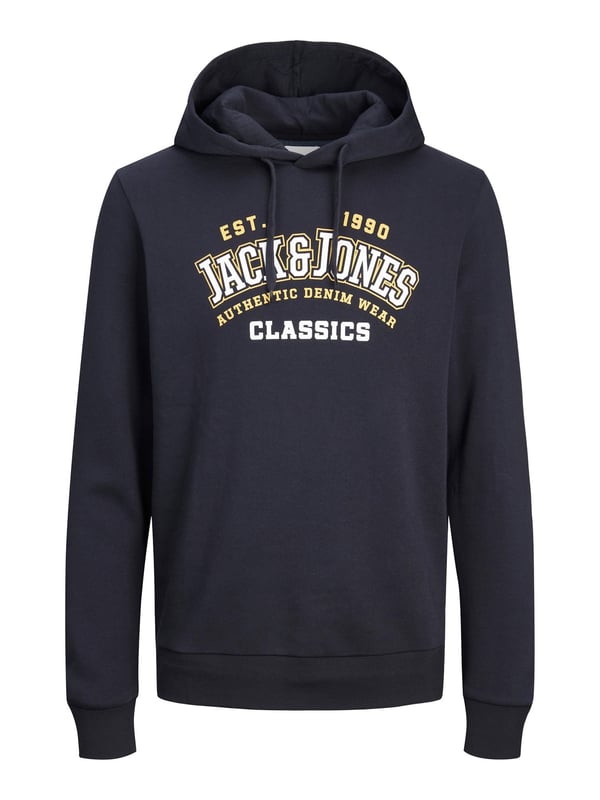 Dieser Kapuzenpulli für Männer mit normaler Passform ist ein Muss im Kleiderschrank. Das Kapuzensweatshirt besteht aus gebürstetem Material mit einer weichen Innenseite, die es kuschelig und warm macht. Die Kapuze des Kapuzenpullis hat einen Kordelzug. Die Ärmel und der Bund sind mit Rippbündchen versehen. Der große Label-Print auf der Brust rundet das Design ab.