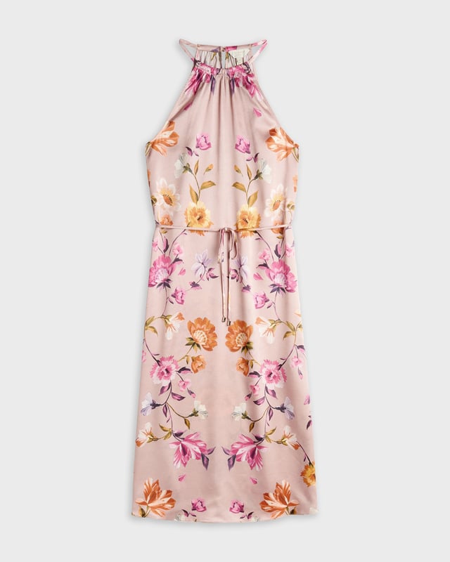 Ted Baker Megarra Rhubarb Halterneck Midi Dress, Dusky Pink