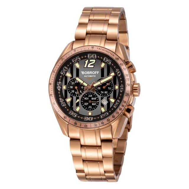 Bobroff BF0016V2 - Reloj para hombre automático acero inoxidable• material: acero inoxidable• cristal: saphir• pulsera: acero inoxidable• correa: oro rosado• resistencia al agua: 100 m (10 ATM)• tamaño de la caja: 42 mm