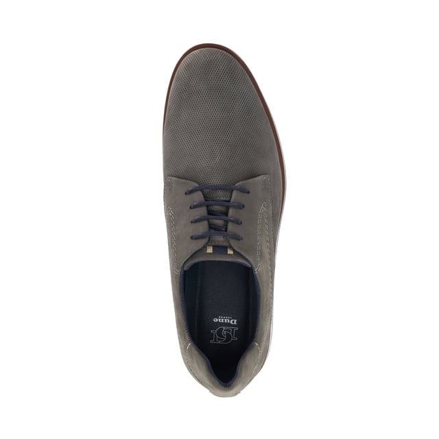 Dune Mens Beko - Perforated Gibson Shoes A premium Gibson crafted from perforated embossed nubuck or leather Beko has been designed with contrasting waxed laces, a rubber sole and topline piping. With a branded inner sole this versatile smart/casual option will be your go-to style.