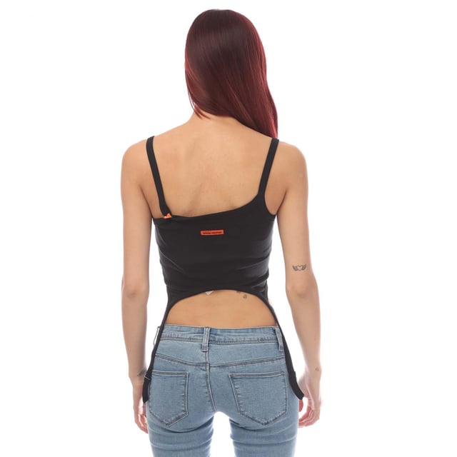 Womens Heron Preston Hooks Tank Top in black.- Strap detail at front.- Rib knit.- Orange logo patch at back.- Slim fit.- 95% Cotton  5% Elastane.- Ref: HWAC005F211000