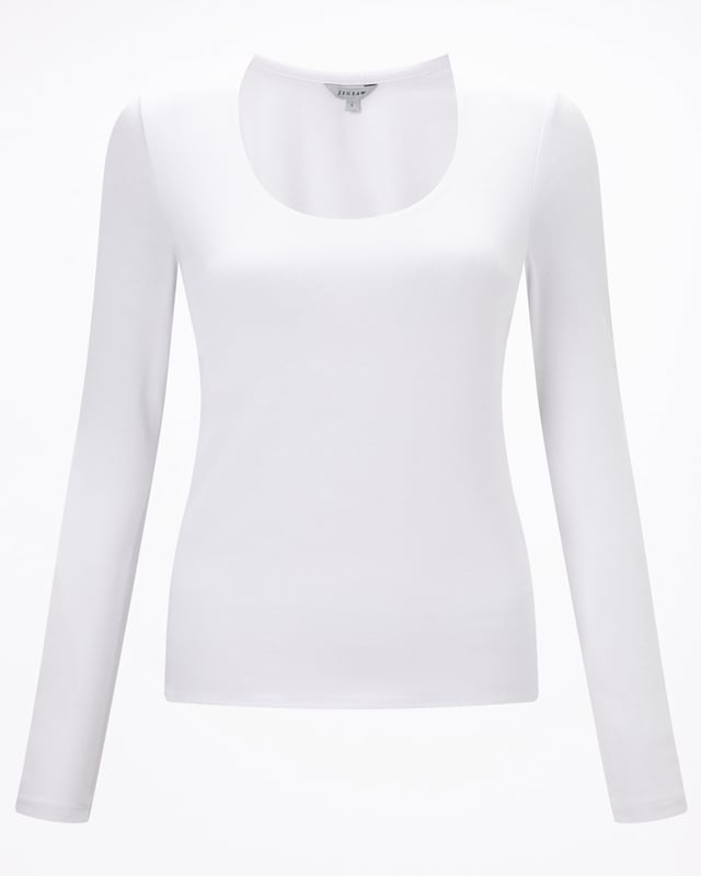 This versatile long sleeved top is made from a soft stretch jersey. Styled with a flattering scoop neck and double-layer front for a flattering finish, we recommend layering this key capsule piece under a jacket for the office, or team with jeans for an easy weekend look.