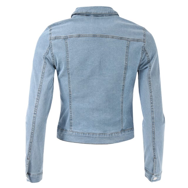 Womens Vero Moda Hot Soya Denim Jacket in light blue denim. <BR><BR>- Full button fastening. <BR>- Button cuffs. <BR>- Button-flap chest pockets. <BR>- Front welt pockets. <BR>- Regular fit. <BR>- Measurement from shoulder to hem: 19“ approximately. <BR>- 72% Cotton  26% Polyester  2% Elastane.  Machine washable.<BR>- Ref: 10193085<BR><BR>Measurements are intended for guidance only.