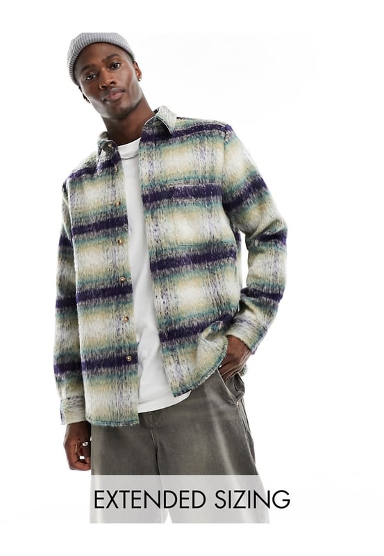 ASOS DESIGN overshirt in hairy wool look blue check
