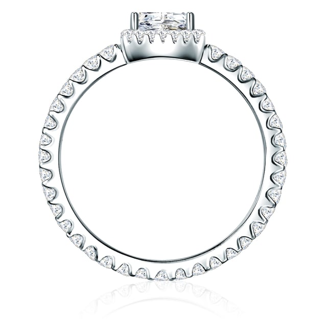 Are you looking for an exquisite engagement ring? This solitaire ring of the 1934 manufacture guarantees an enthusiastic "yes" of her loved ones! A angular zirconia-solitary in brilliant cut is enclosed by many small crystals in the entourage design-a sparkling eycatcher that makes the hearts of fashionistas beat faster. Luxurious detail is the fully occupied ring rail in memoire look. A high -quality rhodium -off protects the ring made of high -glossly polished 925 and reinforces the light silver gloss. A glamorous accessory and an affordable alternative to expensive diamond rings!