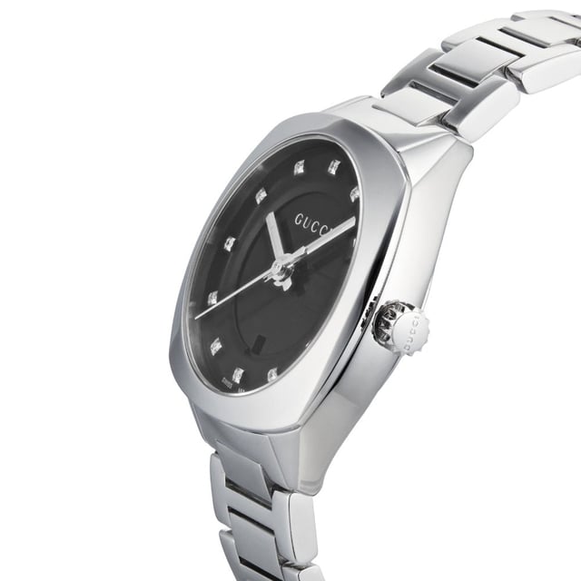 CATEGORY WatchesBRAND GUCCIWATCH MARKERS DiamondWATER RESISTANT 50 MetresGender WomenMOVEMENT QuartzCASE MATERIAL Stainless SteelDIAL COLOUR BlackSTRAP MATERIAL Stainless SteelDIAMETER 29mmBRAND COLLECTION SGG2570