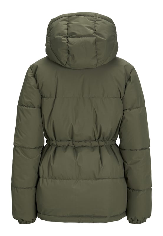 Jack & Jones Damen-Pufferjacke - Langarm, ideal für kalte Wintertage. Der hohe Kragen und der hohe Tragekomfort machen dieses Modell besonders gemütlich. Die Jacke ist aus hochwertigen Materialien gefertigt, hat eine Kapuze mit Kordelzug und einen durchgehenden Reißverschluss mit Druckknöpfen. Sie ist mit Daunen aus Kunstfasern gesteppt und hat Seitentaschen für zusätzliche Funktionalität.