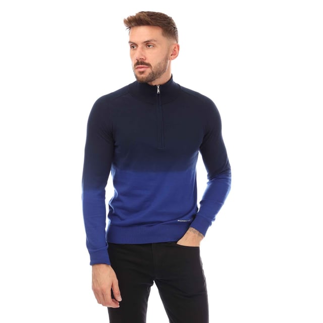 Mens BOSS x Porsche Gesso Half-Zip Sweater in blue.- Stand-up collar.- Zip fastening.- Ribbed cuffs and hem.- Regular fit.- 100% Cotton.- Ref: 504892070433