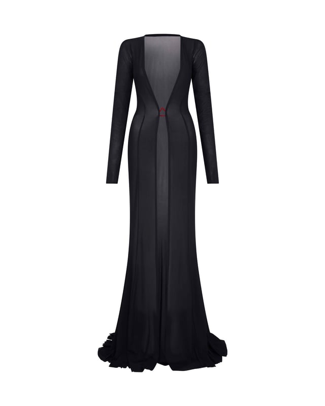 It doesn’t get sexier than this. This high-impact black maxi dress is crafted from sensuous mesh to conceal and reveal, the tailored fit elongates the silhouette and is finished with our signature shark tooth hardware fastening. A statement piece not to miss this season.