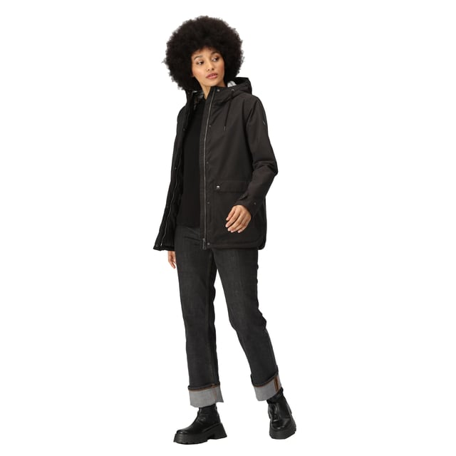 100% Polyester. Fabric: Hydrafort. Design: Plain. Fabric Technology: DWR Finish, Insulating, Quick Dry, Thermo-Guard, Waterproof, Windproof. Cuff: Adjustable, Snap Fastening. Faux Fur Back Panel, Taped Seams. Neckline: Hooded, Standing Collar. Sleeve-Type: Long-Sleeved. Hood Features: Drawcord, Faux Fur, Grown On Hood. Pockets: 2 Lower Pockets, Patch, Snap Fastening, 1 Internal Pocket. Fastening: Popper, Stormflap, Zip. Sustainability: Made from Recycled Materials. 8 UK: 32 in. 10 UK: 34 in. 12 UK: 36 in. 14 UK: 38 in. 20 UK: 45 in. 22 UK: 48 in. 24 UK: 50 in. 26 UK: 52 in. 18 UK: 43 in. 16 UK: 40 in.