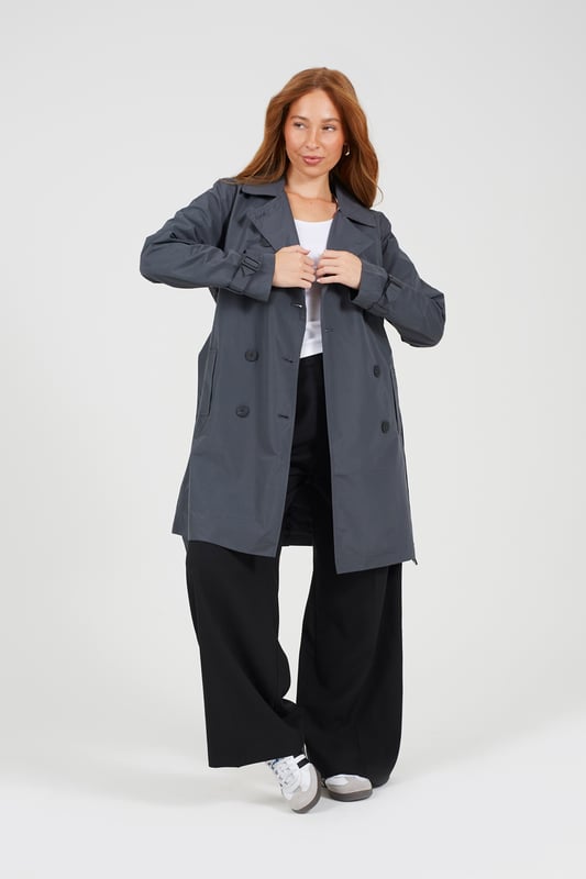 Charcoal Double Breasted Short Trench Coat