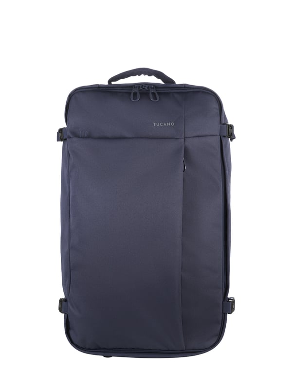 unisex koffer met ritssluiting. één open binnenzak. twee voorvakken met ritssluiting aan de buitenkant. ontbrekende schouderband. in polycarbonaat handvat. een binnencompartiment.  extern materiaal.  Binnenkant van gerecycled polyethyleentereftalaat. Afmetingen: 36x63x20 cm. Modeproduct