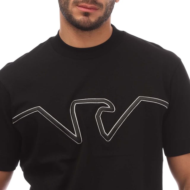 Mens Emporio Armani Raised Logo Embroidered T-Shirt in black.- Ribbed crew neck.- Short sleeves.- Embossed logo.- Heavyweight jersey.- Regular fit.- 100% Cotton. - Ref: 6D1TQ91JWZZ039