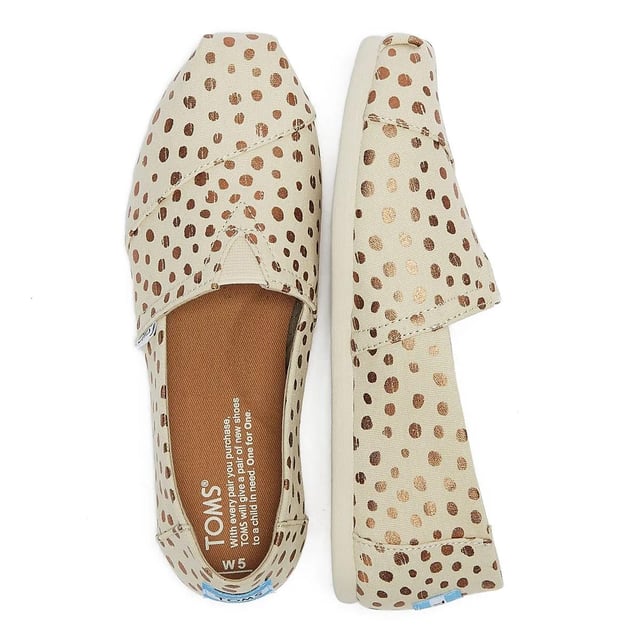 TOMS Womens Natural Rose Gold Polka Dots Classic Espadrilles