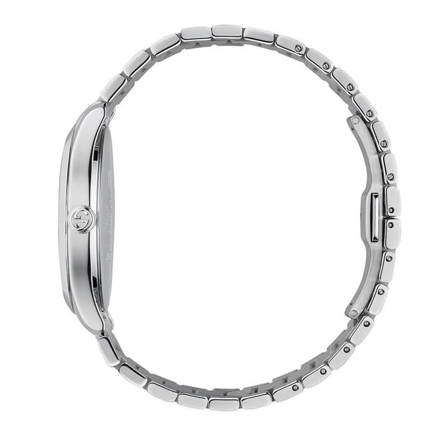 Merk: Gucci (geïmpliceerd)Assortiment: G-TimelessLeverancier Code: YA1264076Horloge uurwerk: QuartzWaterbestendigheid: 50 MeterCase Maat: 38mm (geschikt voor unisex dragen)Kleur wijzerplaat: ZilverMarkeringen: StippenStrap/Finish: Gepolijst roestvrij staal Bandtype: ArmbandSluiting Type: Gesp Type glas: Saffier kristallen glas