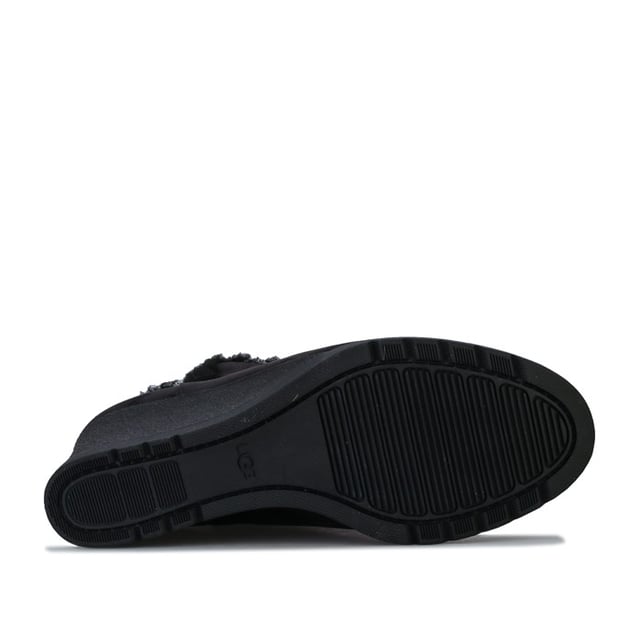 Womens UGG Australia Devorah Boots in black.<BR><BR>- Waterproof suede upper with seam-sealed construction.<BR>- Almond shaped toe.<BR>- Pull-on loop for easy on-off.<BR>- Soft sheepskin lining.<BR>- UGGpure wool insole.<BR>- Wedge heel.<BR>- Flexible White Spider Rubber outsole.<BR>- Debossed UGG branding to side.<BR>- Wedge height: 2.5in approximately.<BR>- Shaft height: 4.5in approximately.<BR>- Suede upper  Textile lining  Rubber sole.<BR>- Ref: 1103824<BR><BR>Measurements are intended for guidance only.<BR><BR>We sell genuine UGG® boots.  These are only available in half sizes.  Therefore if you were to order a size 5 we shall send you a 5.5 which we know from experience will be the best fit.