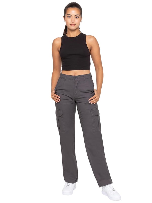 Enzo Womens Cargo Denim Jeans. Straight Leg, Regular Fit. 2 Front Slash Pockets. 2 Side Cargo Pockets With Velcro Fastening. 2 Back Pockets. Zip Fly Fastening. Ideal For Casual or Workwear